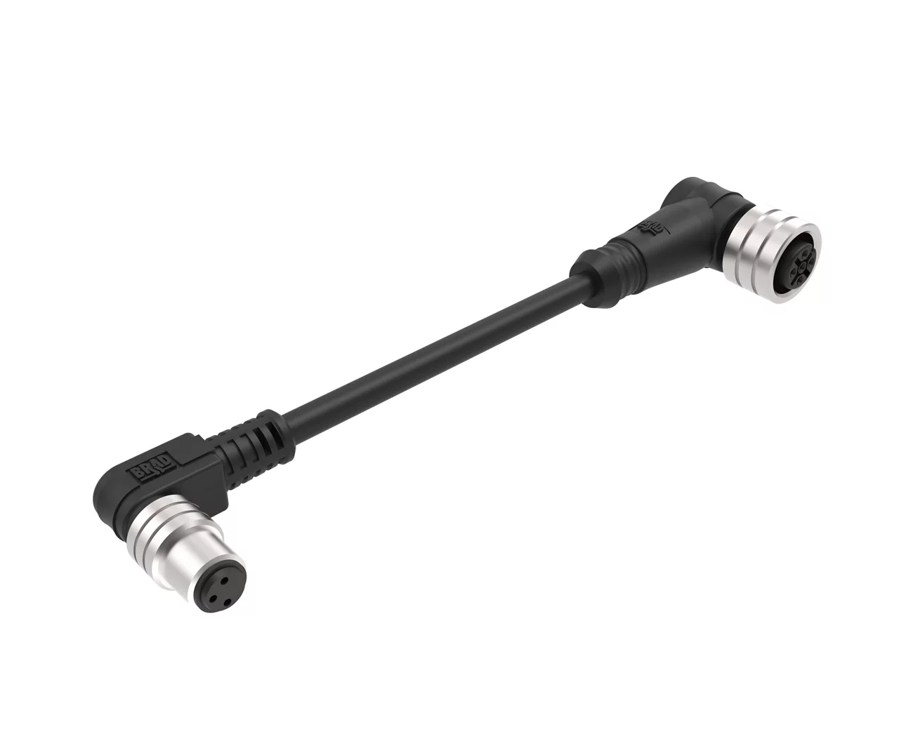 Molex 1200668466 M12 Signal, A-Coded, M12 to M8 Double-Ended Cordset, 3 Poles, Female (90°) to Male (90°), 0.25mm² (24 A