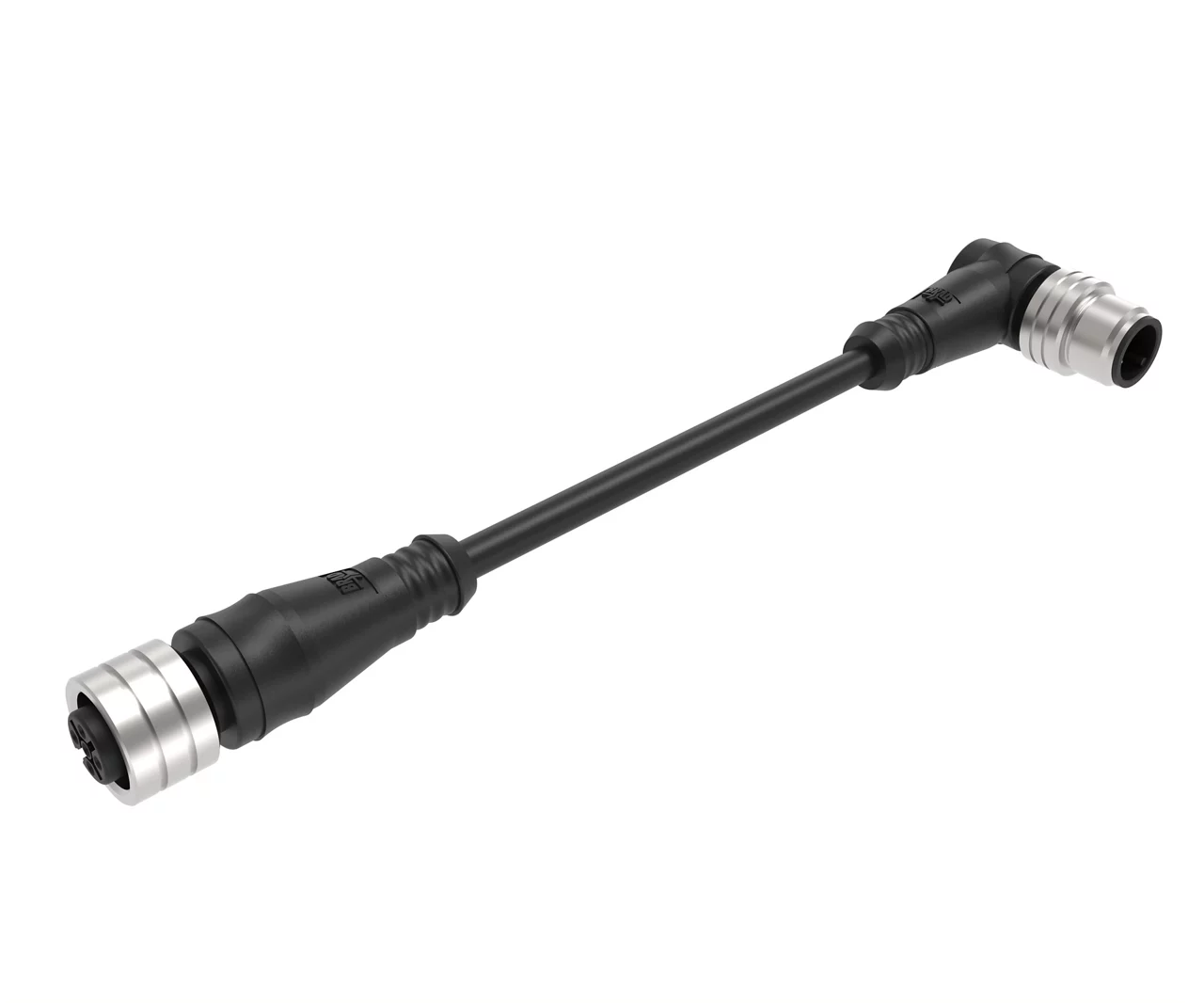 Molex 1200668494 M12 Signal, A-Coded, Double-Ended Cordset, 4 Poles, Female (Straight) to Male (90°), 0.34mm² (22 AWG)