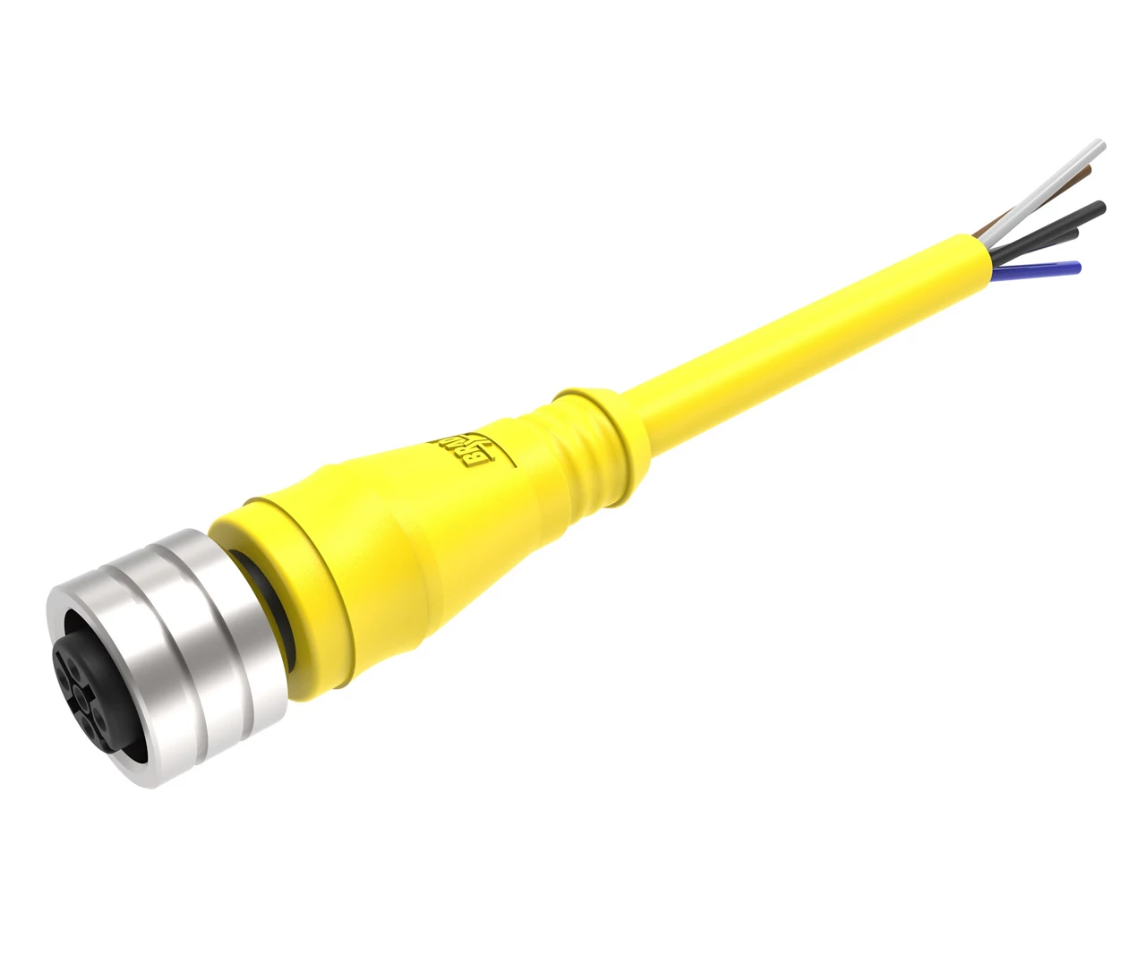 Molex 1200670241 M12 Signal, A-Coded, Single-Ended Cordset, 3 Poles, Female (90°) to Pigtail with LED for PNP Sensors, 2