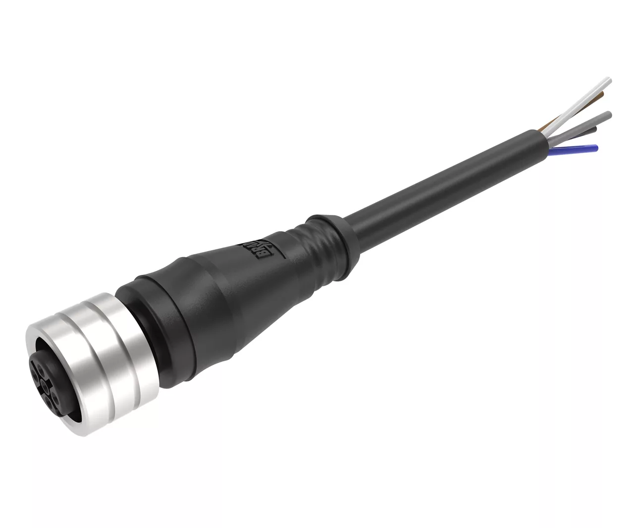 Molex 1200678259 M12 Signal, A-Coded, Single-Ended Cordset, 3 Poles, Female (90°) to Pigtail with LED for PNP Sensors
