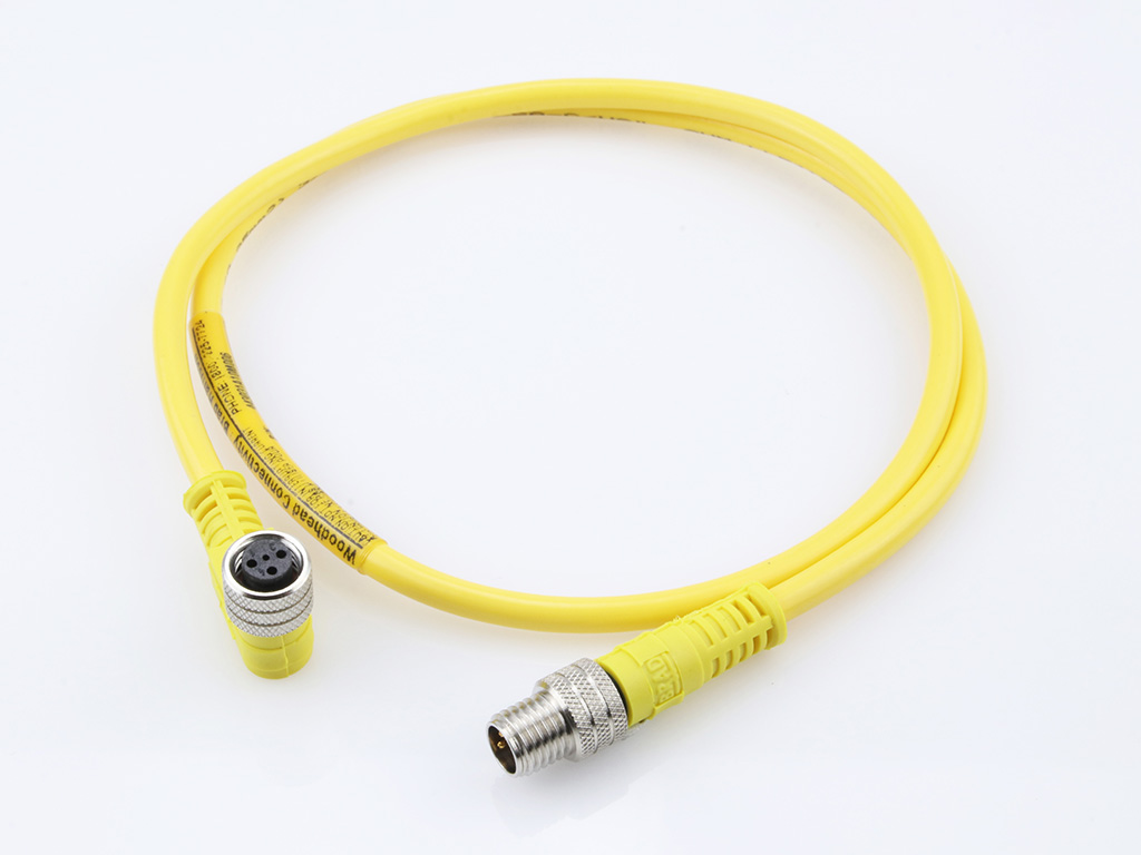 Molex 1200870486 M8 Signal, A-Coded, Double-Ended Cordset, 3 Poles, Female (90°) to Male (Straight), 0.34mm² (22 AWG)