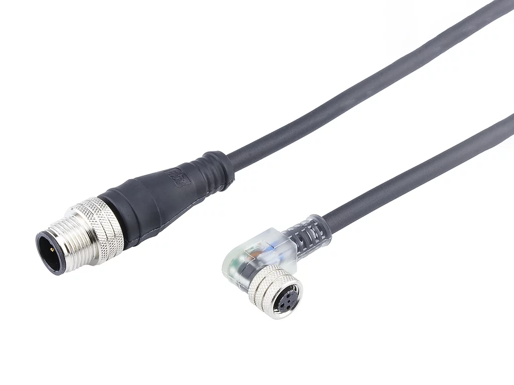 Molex 1200875023 M8 Signal, A-Coded, Double-Ended Cordset, 3 Poles, Female (90°) to Male (Straight) with LED for PNP Sen