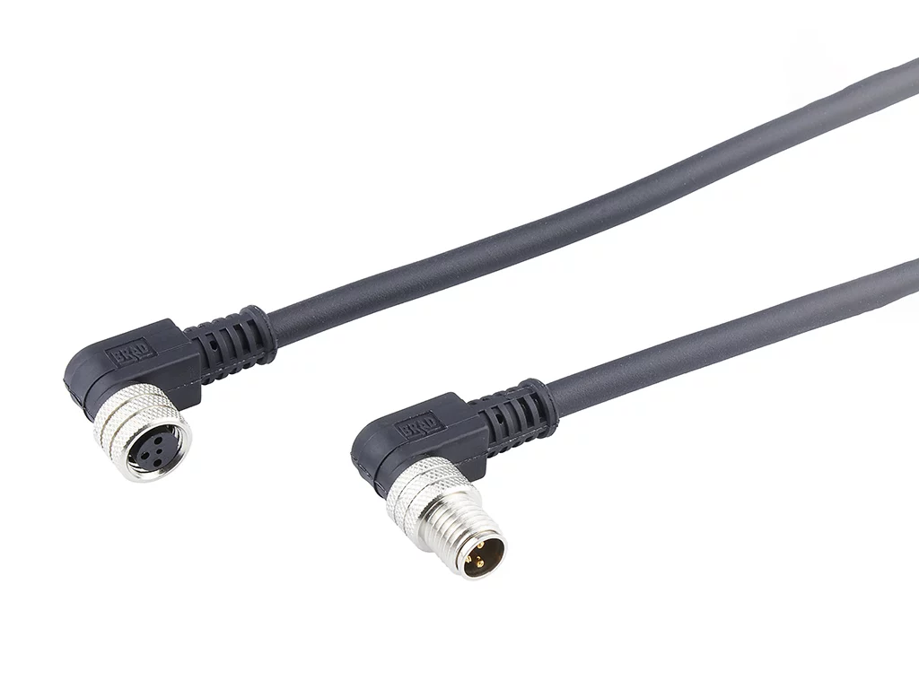 Molex 1200878329 M8 Signal, A-Coded, Double-Ended Cordset, 3 Poles, Female (90°) to Male (90°), 0.25mm² (24AWG)