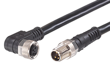 Molex 1200878366 M8 Signal, A-Coded, Double-Ended Cordset, 4 Poles, Female (90°) to Male (Straight), 0.25mm² (24AWG)