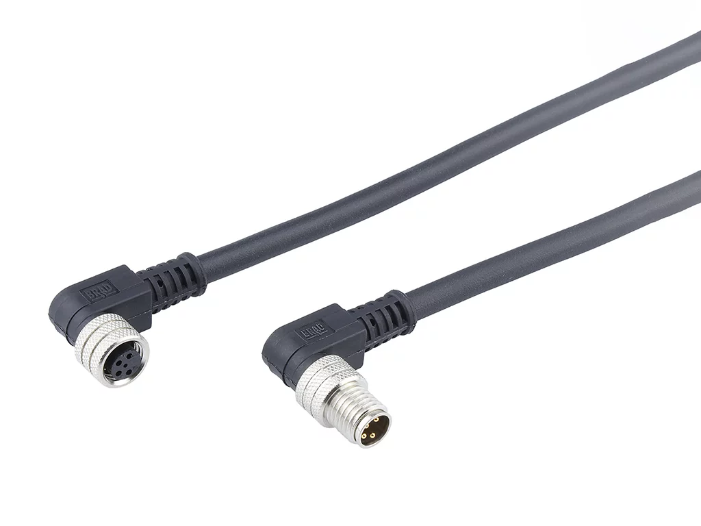 Molex 1200878380 M8 Signal, A-Coded, Double-Ended Cordset, 4 Poles, Female (90°) to Male (90°), 0.25mm² (24 AWG)