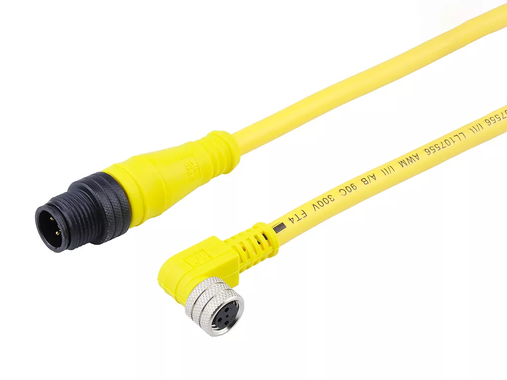 Molex 1200878421 M8 Signal, A-Coded, Double-Ended Cordset, 3 Poles, Female (90°) to Male (Straight), 0.25mm² (24AWG)