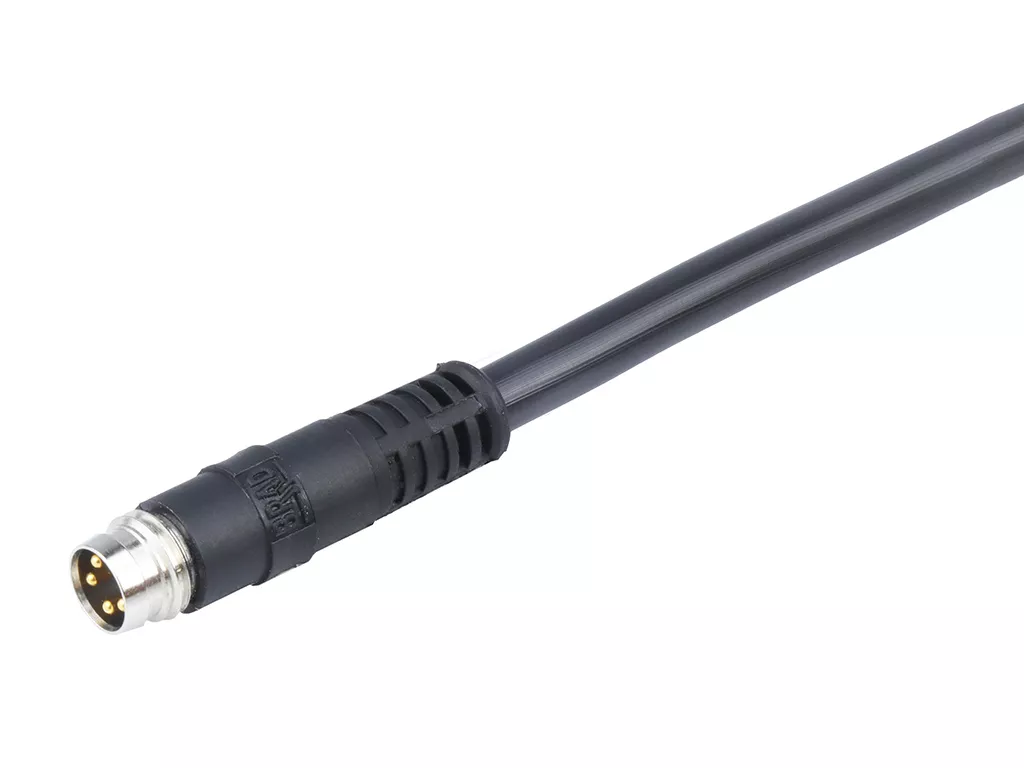 Molex 1200888120 M8 Signal, A-Coded, M8 Snap Single-Ended Cordset, 4 Poles, Male (Straight), 0.25mm² (24AWG), Black PVC