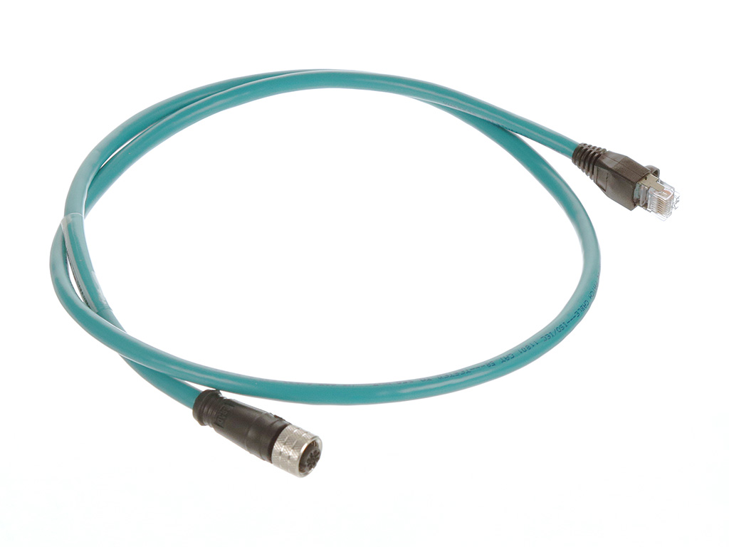 Molex 1201080010 Micro-Change (M12) to RJ-45 Double-Ended Cordset, 4 Poles, D-Coded, Female (Straight) to Male RJ-45
