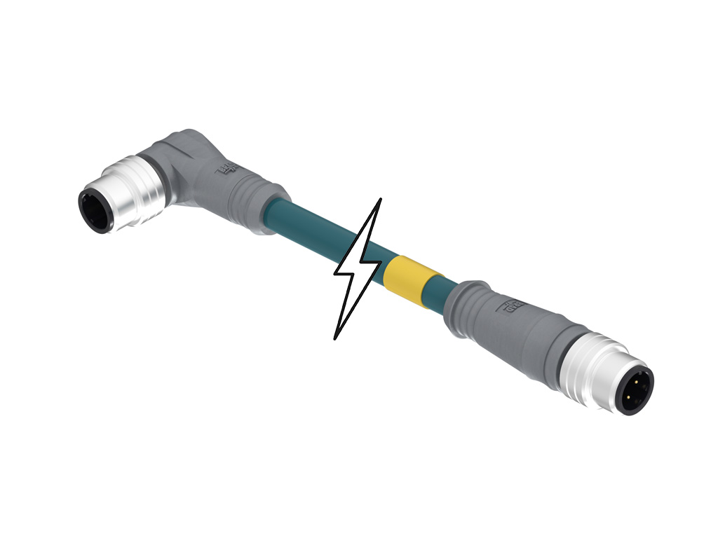 Molex 1201088092 Micro-Change (M12) Double-Ended Cordset, 4 Poles, D-Coded, Male (Straight) to Male (90°), 26 AWG
