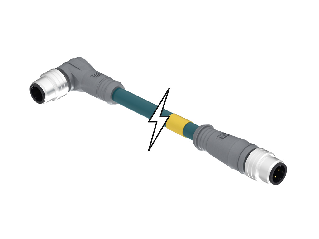 Molex 1201088093 Micro-Change (M12) Double-Ended Cordset, 4 Poles, D-Coded, Male (Straight) to Male (90°), 26 AWG