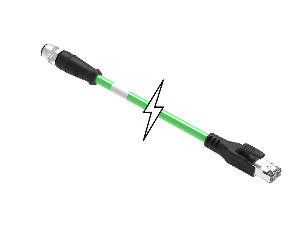 Molex 1201088331 Micro-Change (M12) to Standard RJ-45 Double-Ended Cordset, 4 Poles, D-Coded