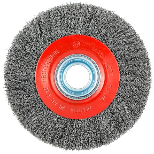 Norton Carbon Steel Crimped Wire Arbor Bench Wheel Brush