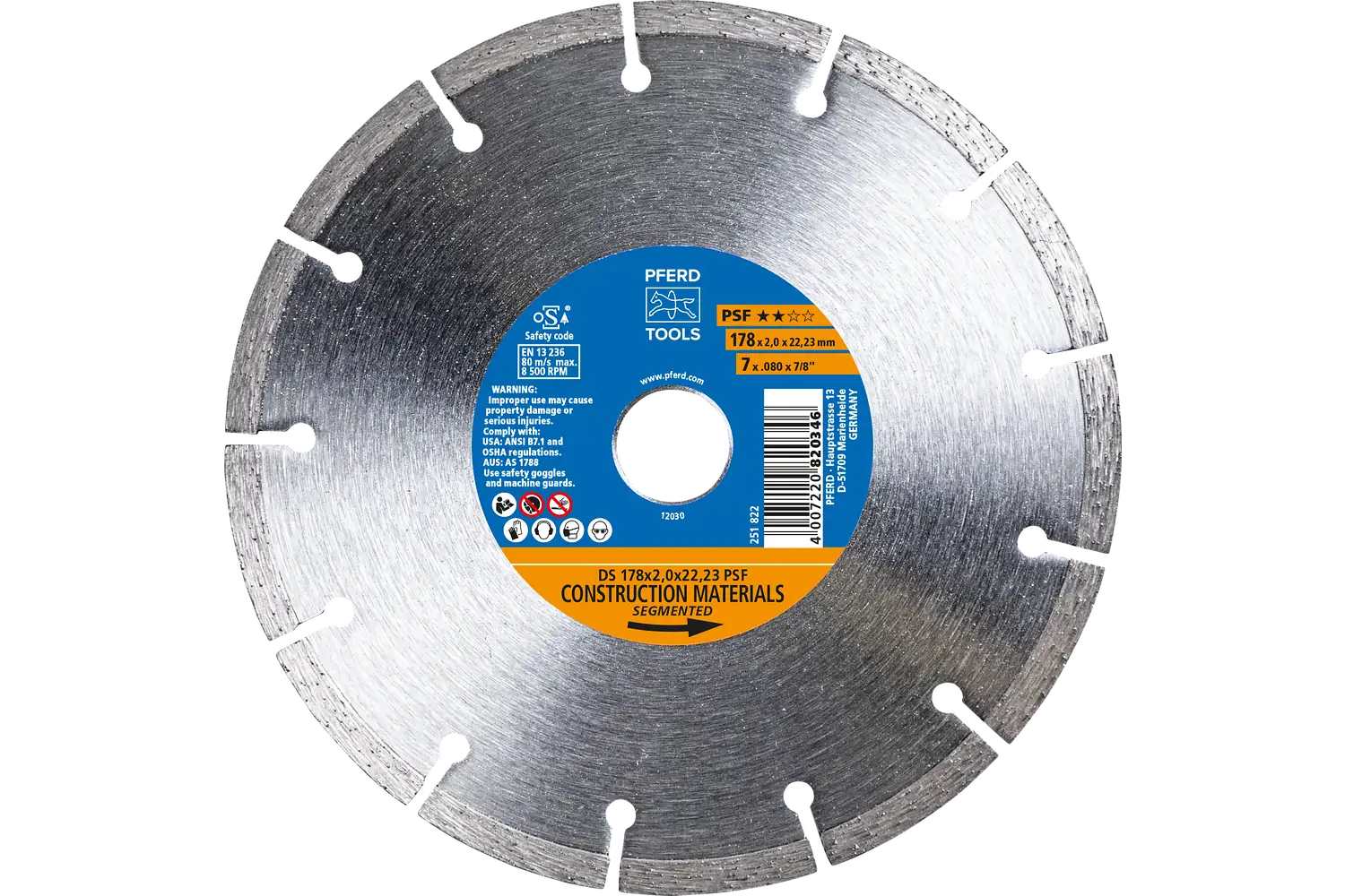 Diamond Segmented Cut-Off Wheel START, 7" x 5/64" x 7/8": DS 178x2.0x22.23 START