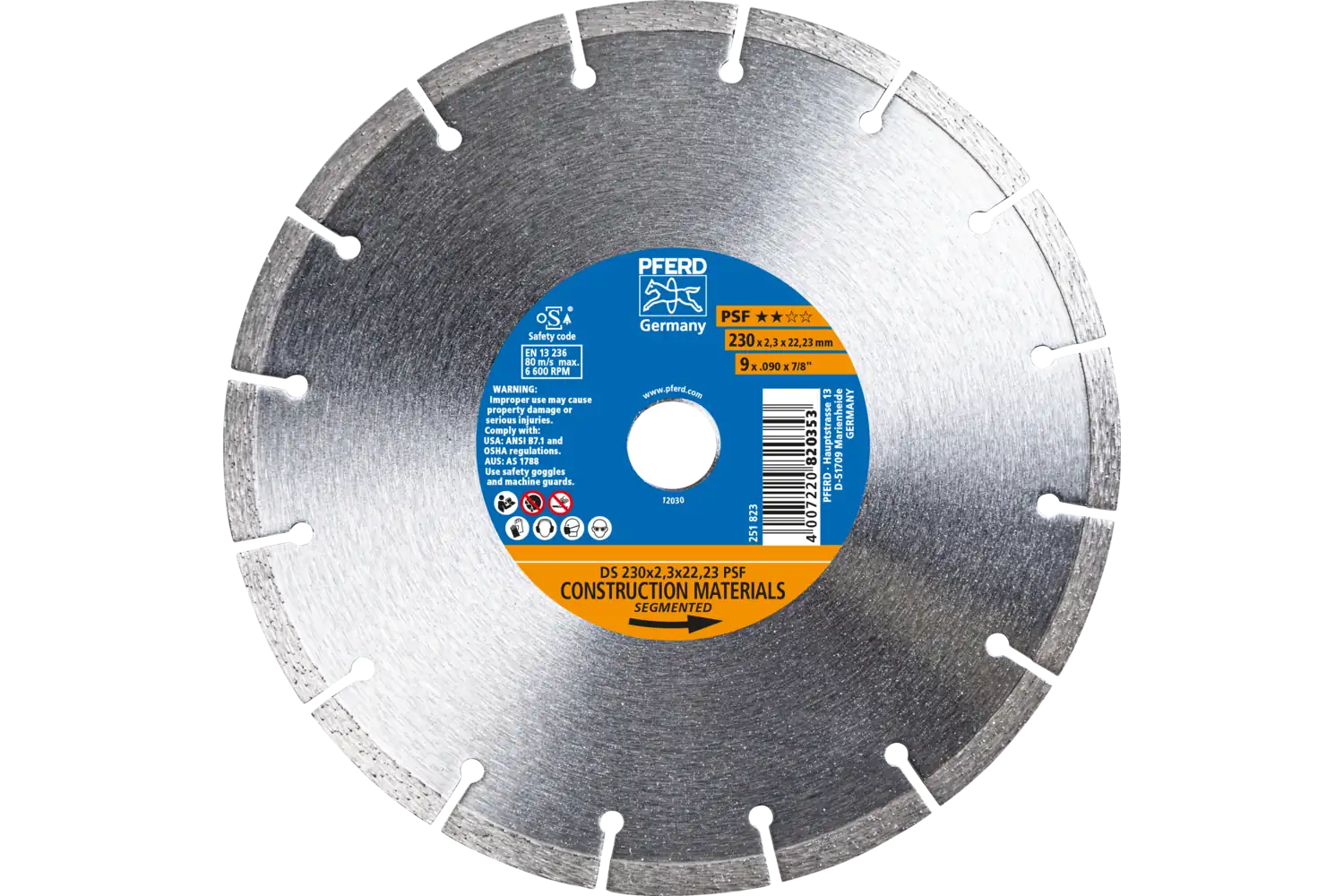 Diamond Segmented Cut-Off Wheel START, 9" x 5/64" x 7/8": DS 230x2.3x22.23 START