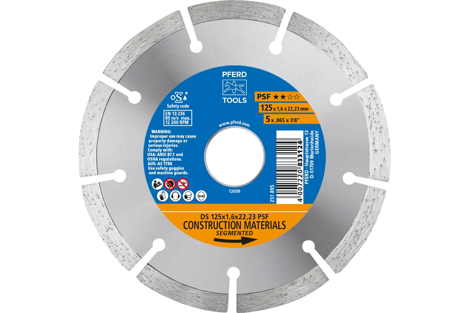 Diamond Segmented Cut-Off Wheel START, 5" x 1/16" x 7/8": DS 125x1.6x22.23 START
