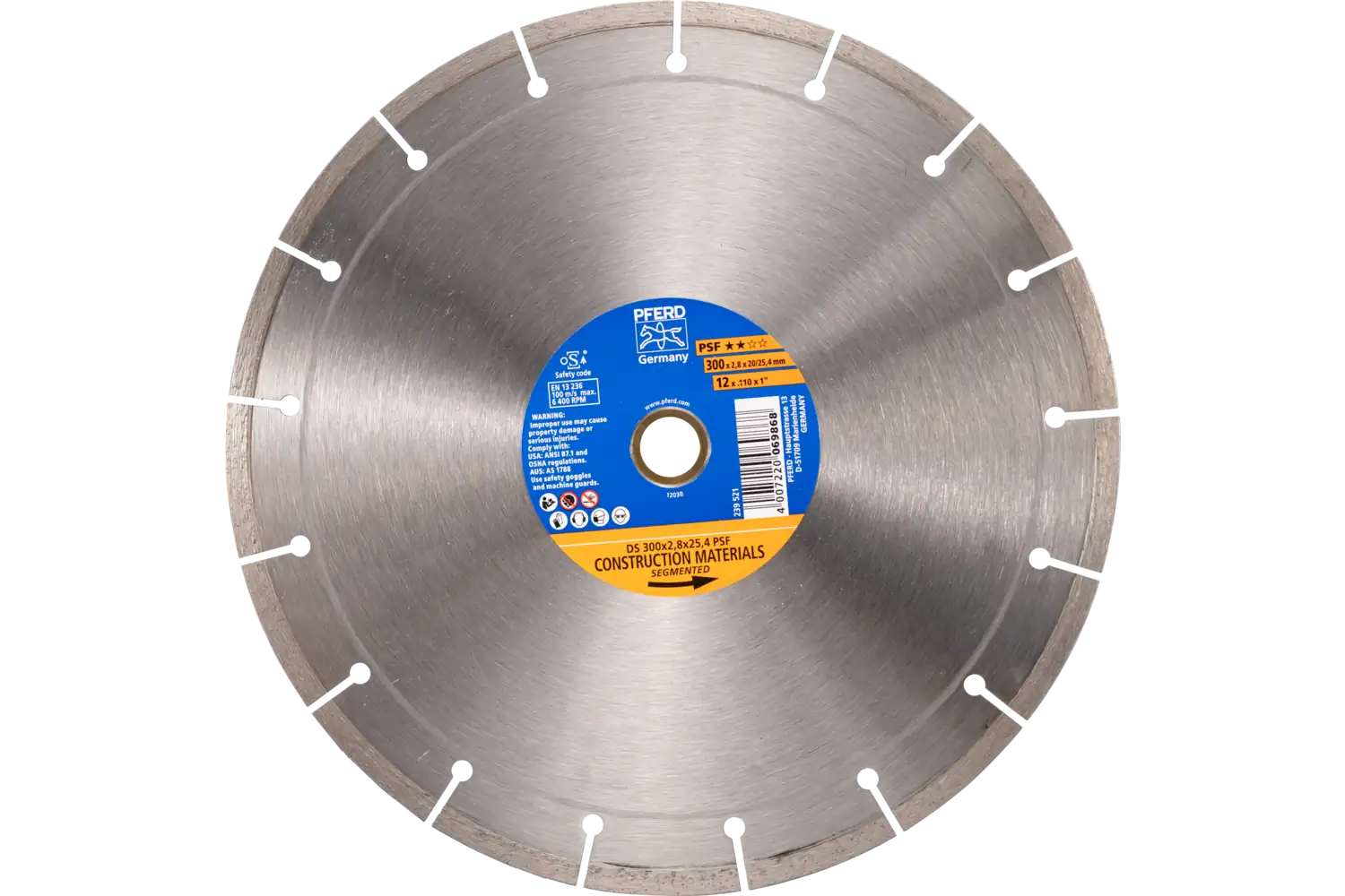 Diamond Segmented Cut-Off Wheel START, 12″ x 7/64″ x 7/8″: DS 300X2.8X20/25.4 START