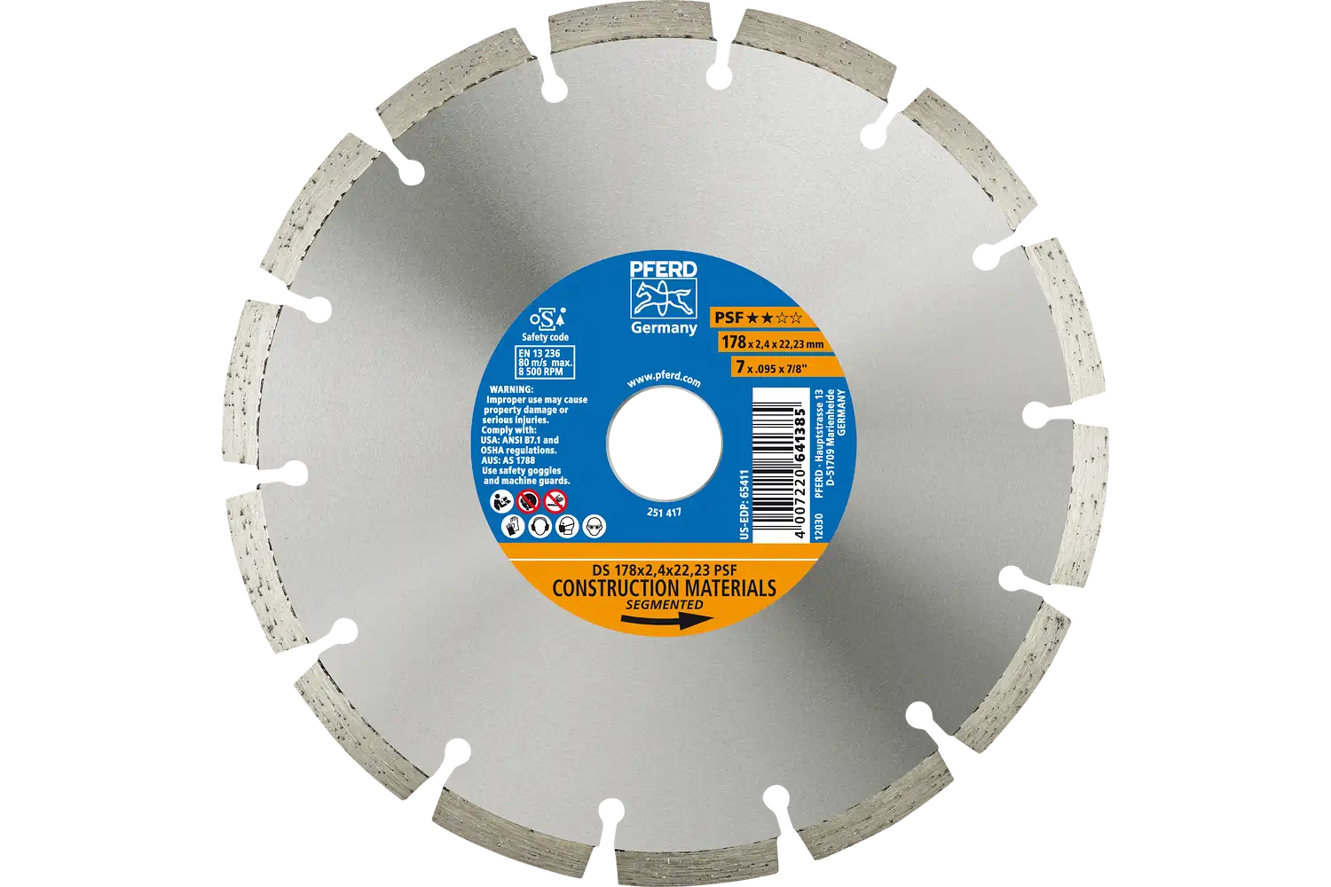 Diamond Segmented Cut-Off Wheel PSF, 6" x 5/64" x 7/8": DS 150 x 2.2 x 22.23 PSF