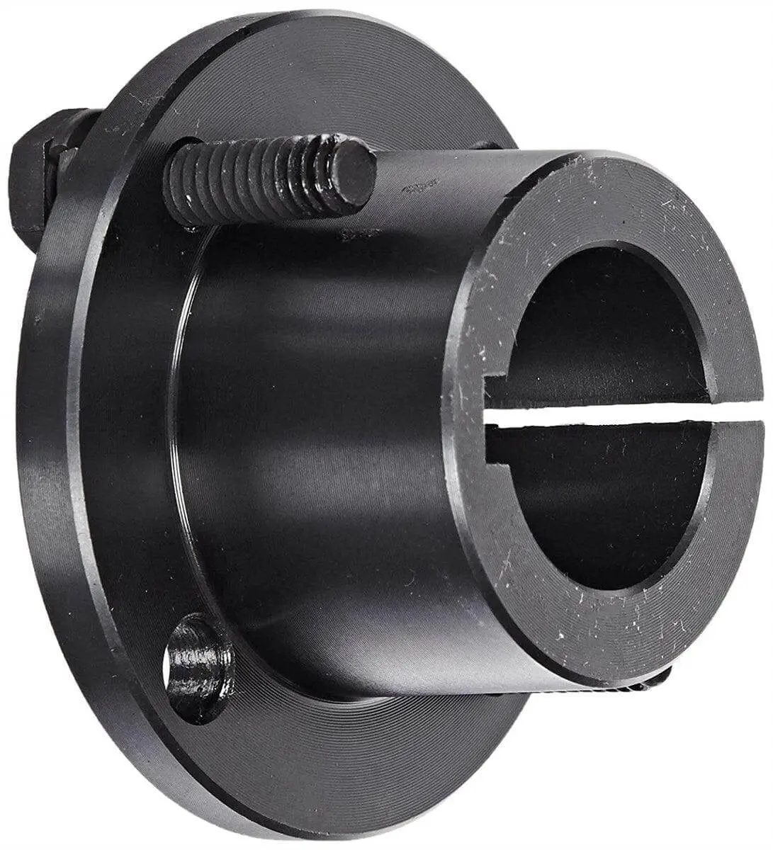 RBO 1-7/16 Inch Bore H Style Split Taper Bushing For Steel Mount Sheaves With Keyway 1/4 X 1/8, Flange Outside Diameter 2-1/2 Inch, Flange Thickness 1/4 Inch, Through Bore Length 1-1/4 Inch, Bolt Diameter 1/4 Inch RBO-H-1-7-16-Bore-Bushing