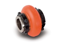 Rexnord Omega 7300071 E140 close-coupled elastomeric coupling element. This high-misalignment element is made of standard urethane (orange) and has a