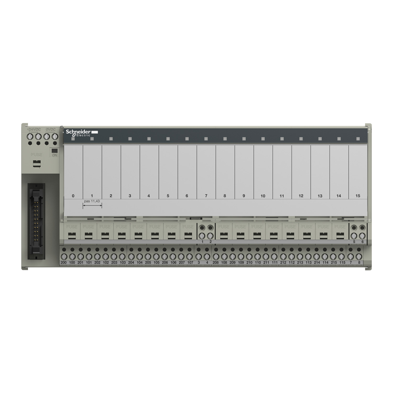 ABE7P16T214 - sub-base for plug-in relay ABE7 - 16 channels - fuses - relay 10 mm