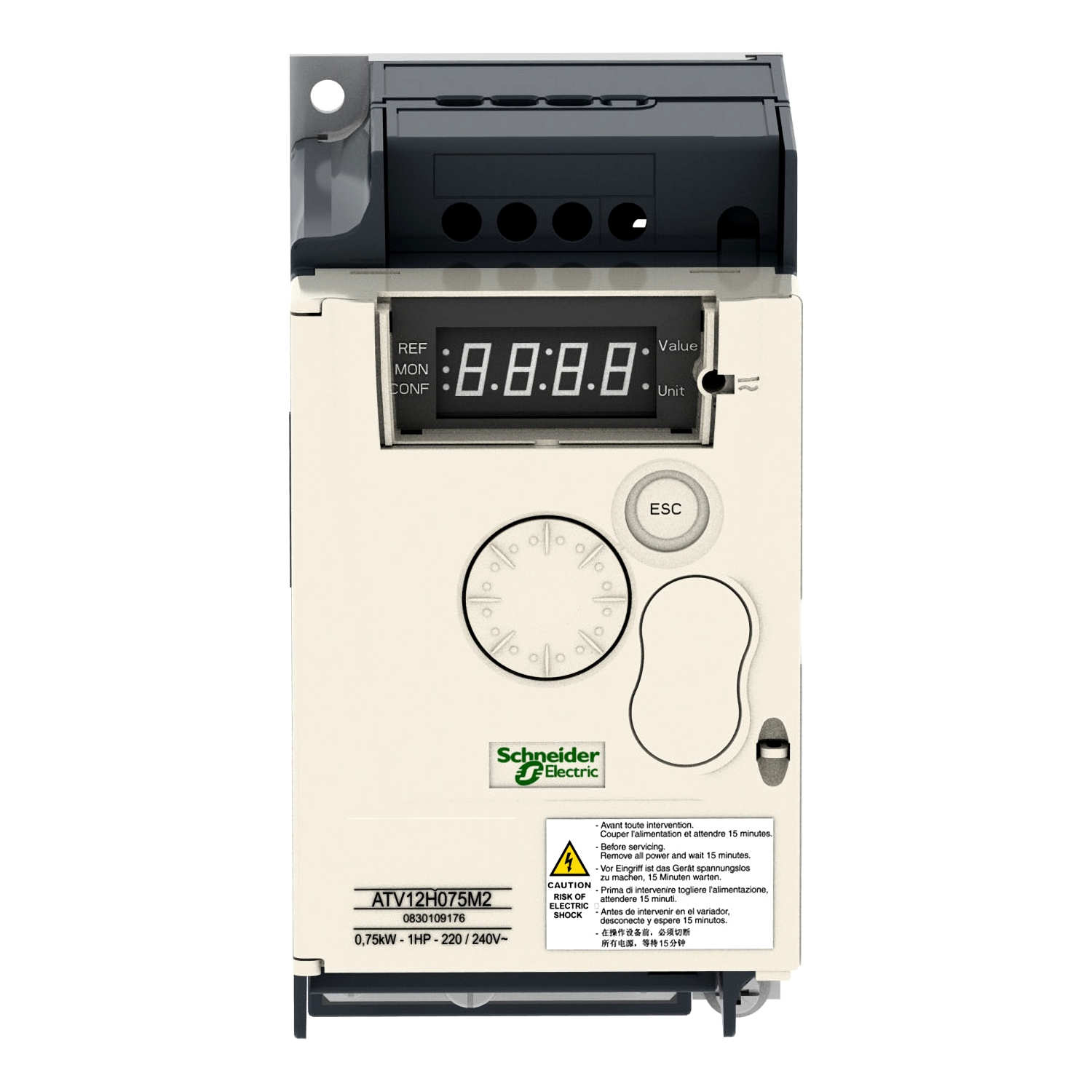 ATV12H075M2 - variable speed drive, Altivar 12, 0.75kW, 1hp, 200 to 240V, 1 phase, with heat sink