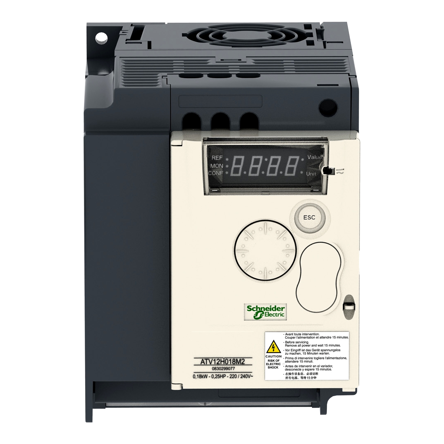 ATV12HU22M2 - variable speed drive, Altivar 12, 2.2kW, 3hp, 200 to 240V, 1 phase, with heat sink