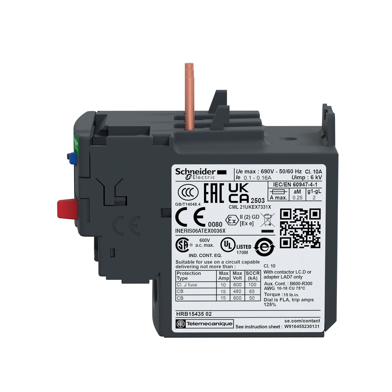 LRD04 - TeSys Deca, thermal overload relay, 0.4 to 0.63 A, class 10A