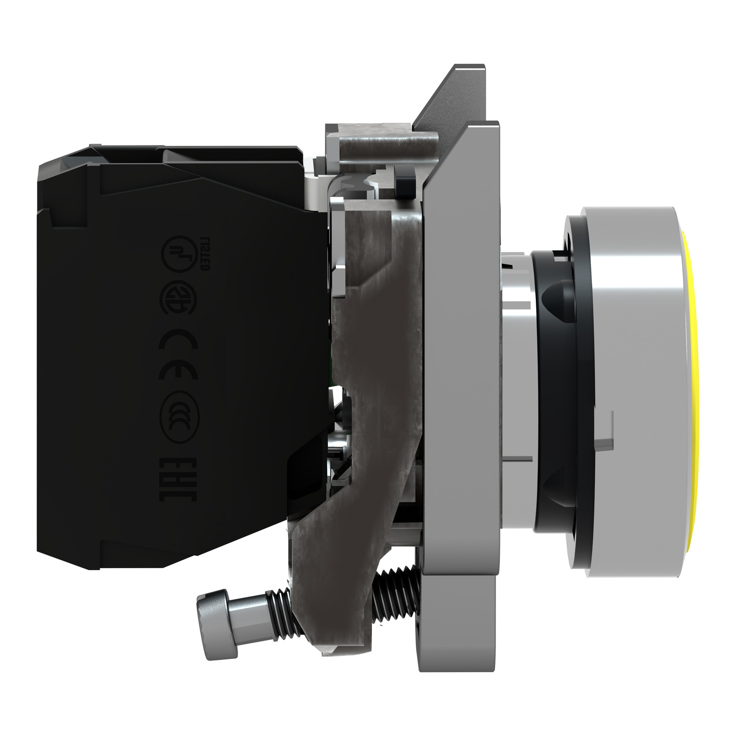 XB4BA51 - Push button, Harmony XB4, metal, flush, yellow, 22mm, spring return, unmarked, 1NO