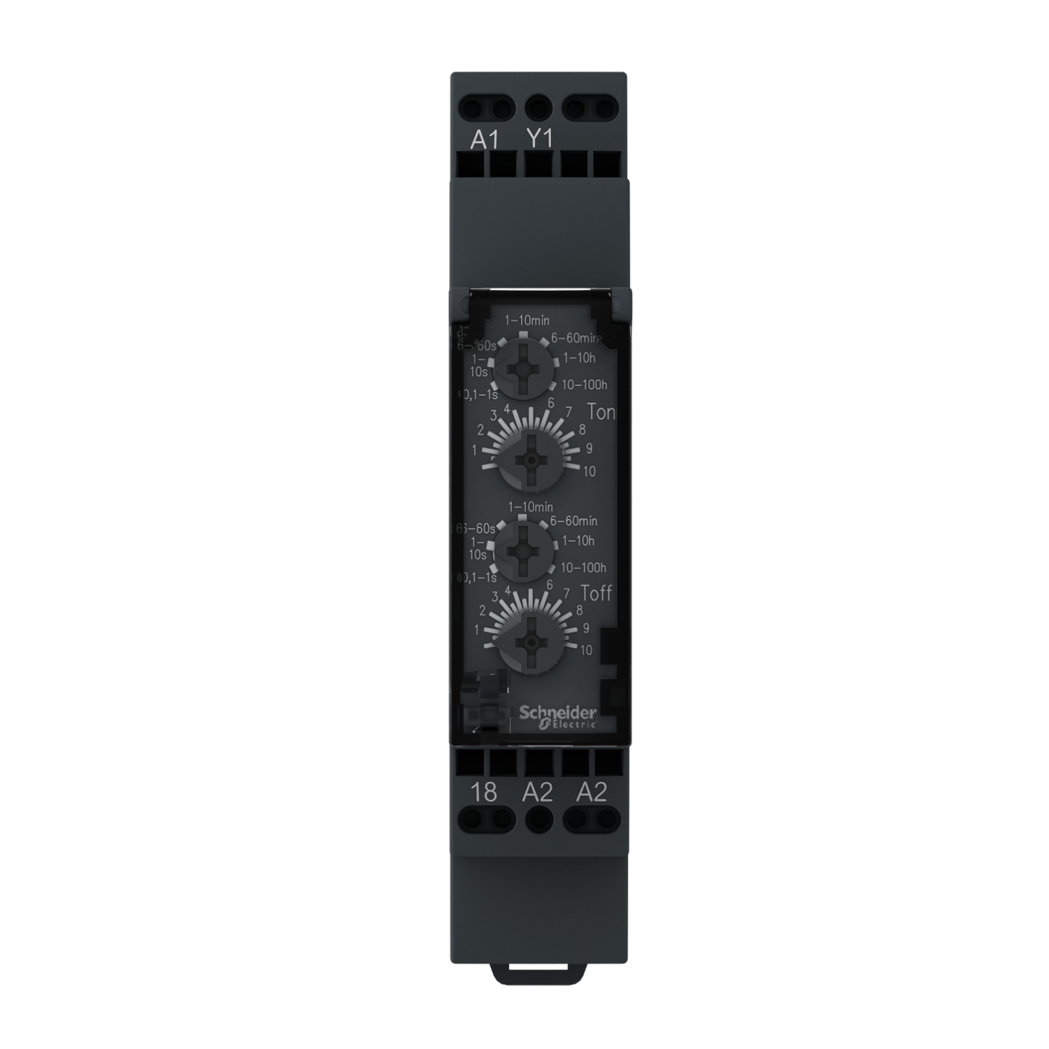 RE17LLBMS - single function relay, Harmony Timer Relays, 0.7A, 1s..100h, asymmetrical flashing, solid state output, spring terminals, 24 to 240V AC