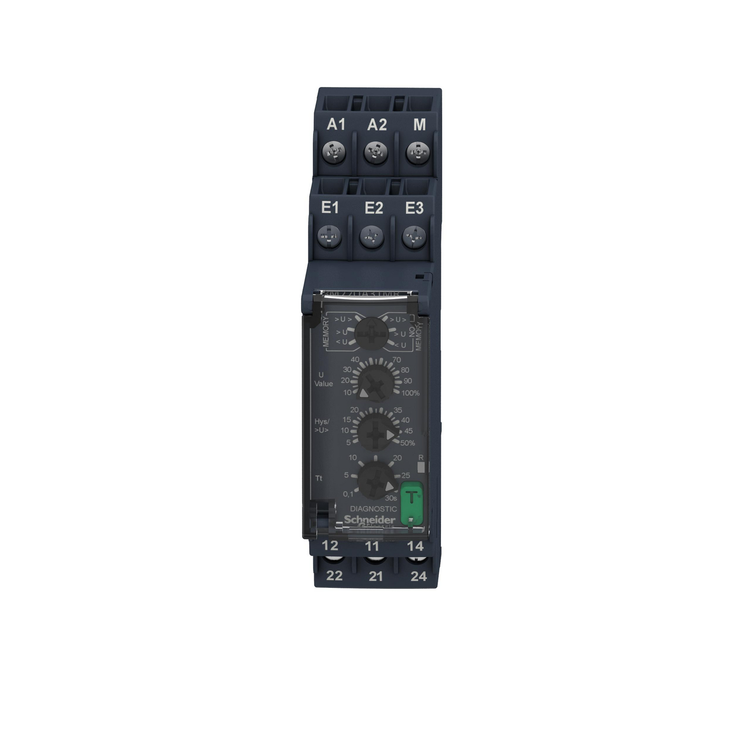 RM22UA31MR - voltage control relay, Harmony Control Relays, 8A, 2CO, overvoltage or undervoltage detection, 0.05...5V AC DC, 24...240V AC DC