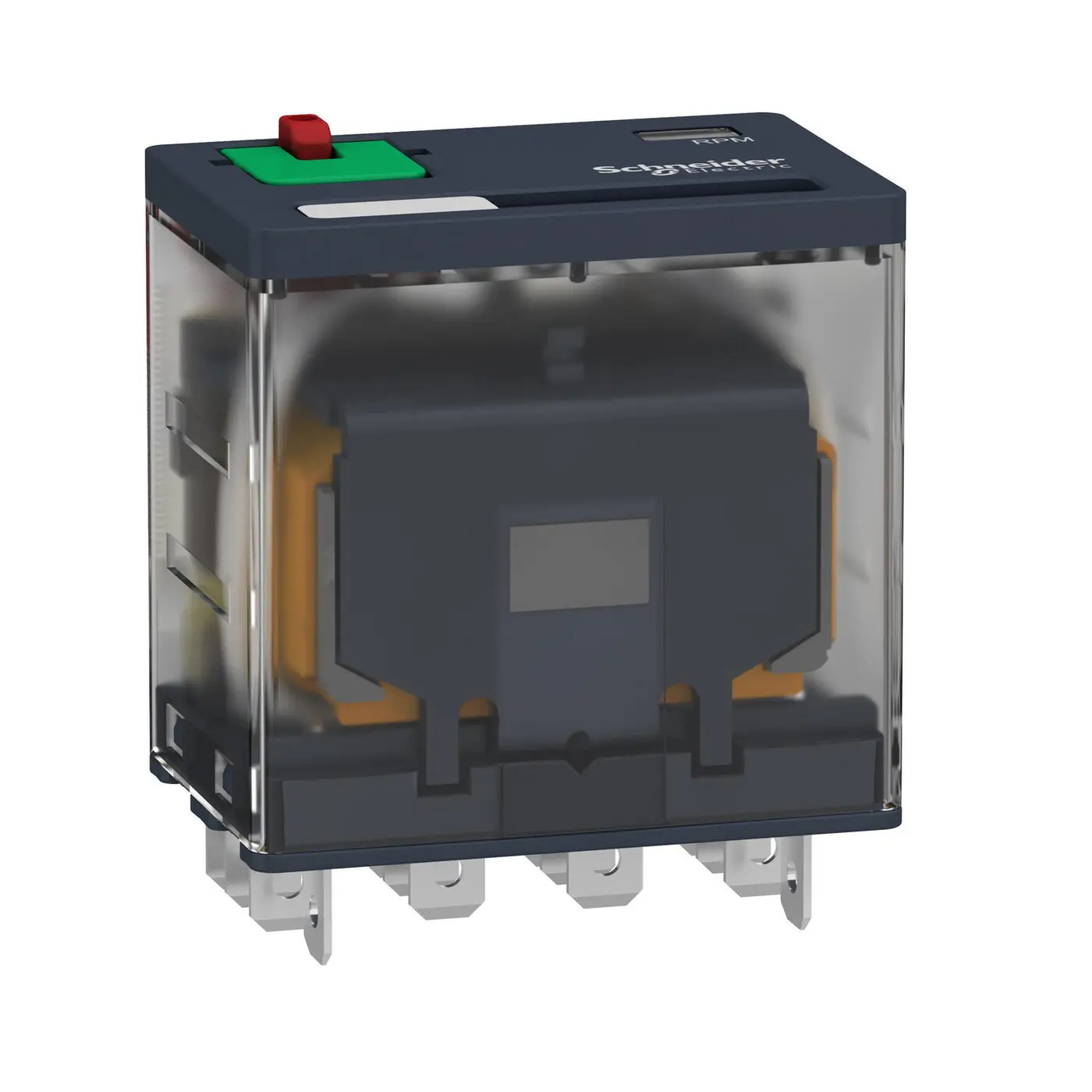 Schneider Electric RPM41E7 - plug in relay, Harmony Electromechanical Relays, 15A, 4CO, lockable test button, 48V AC