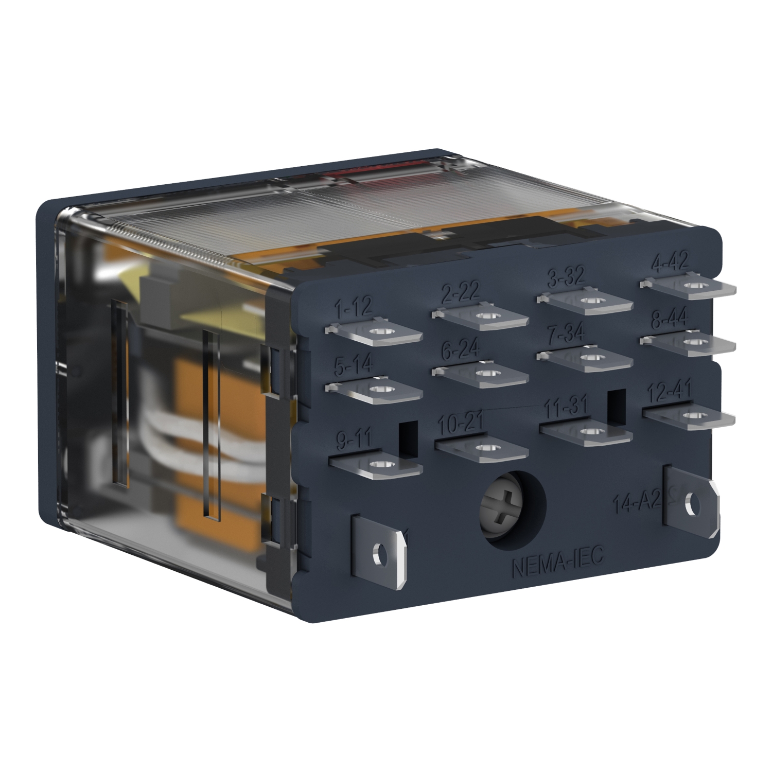 Schneider Electric RPM42B7 - plug-in relay, Harmony electromechanical relays, 15A, 4CO, with LED, lockable test button, 24V AC