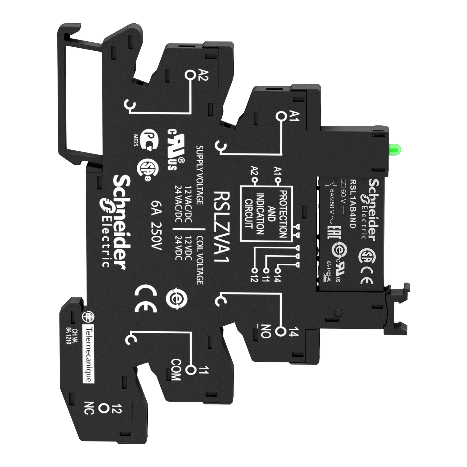 RSL1PVFU - slim interface relay, Harmony Electromechanical Relays,  pre assembled, 6A, 1CO, with LED, screw connec to rs, 110V AC/DC