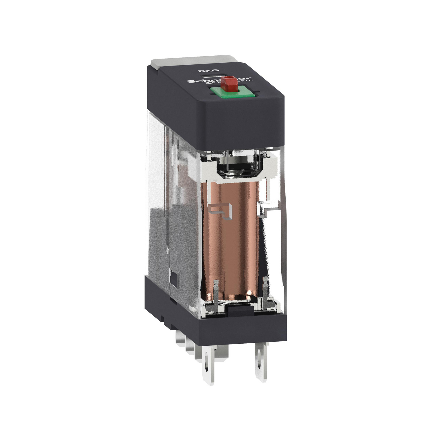 RXG11B7 - interface plug in relay, Harmony Electromechanical Relays, 10A, 1CO, lockable test but to n, 24V AC