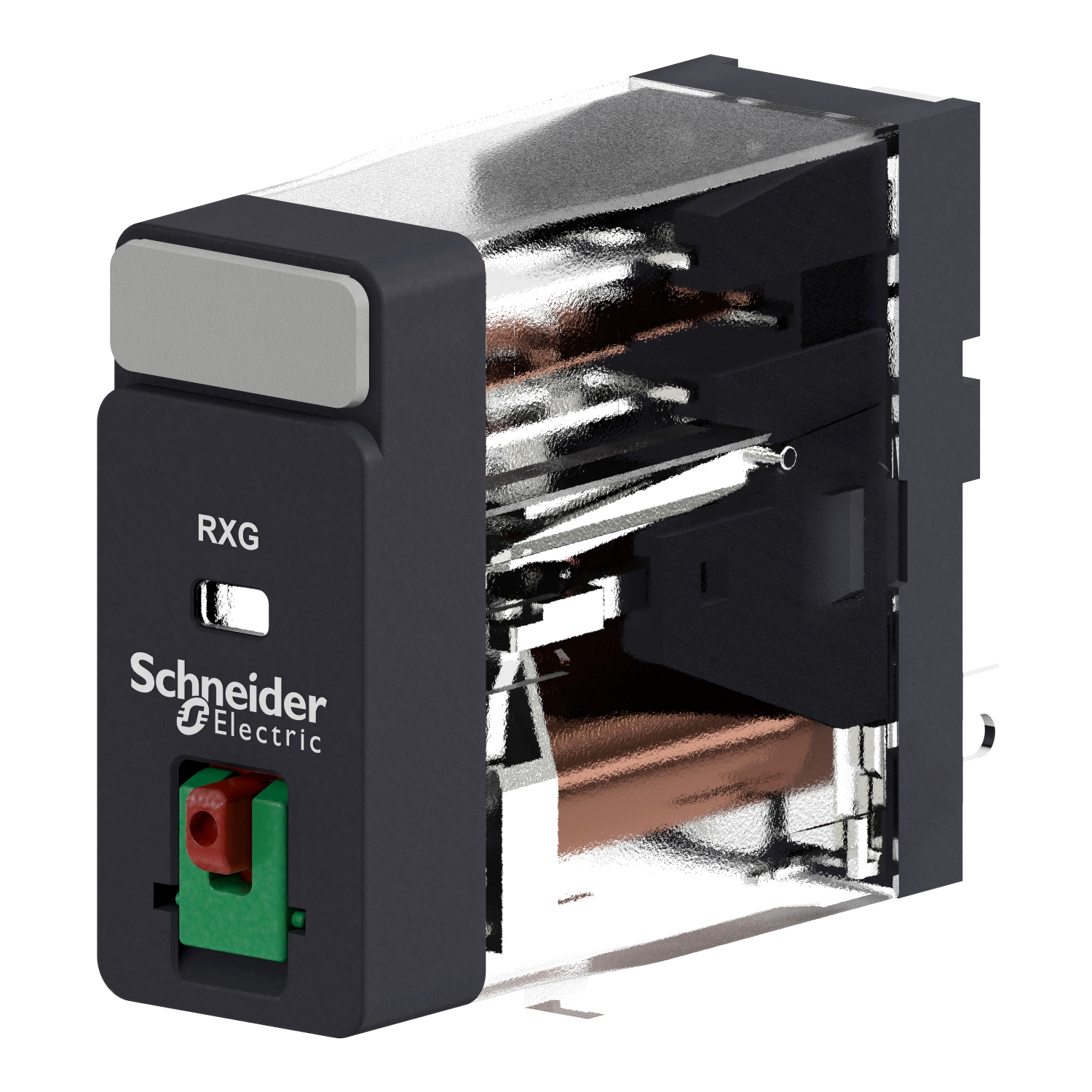 RXG11BD - interface plug in relay, Harmony Electromechanical Relays, 10A, 1CO, lockable test but to n, 24V DC
