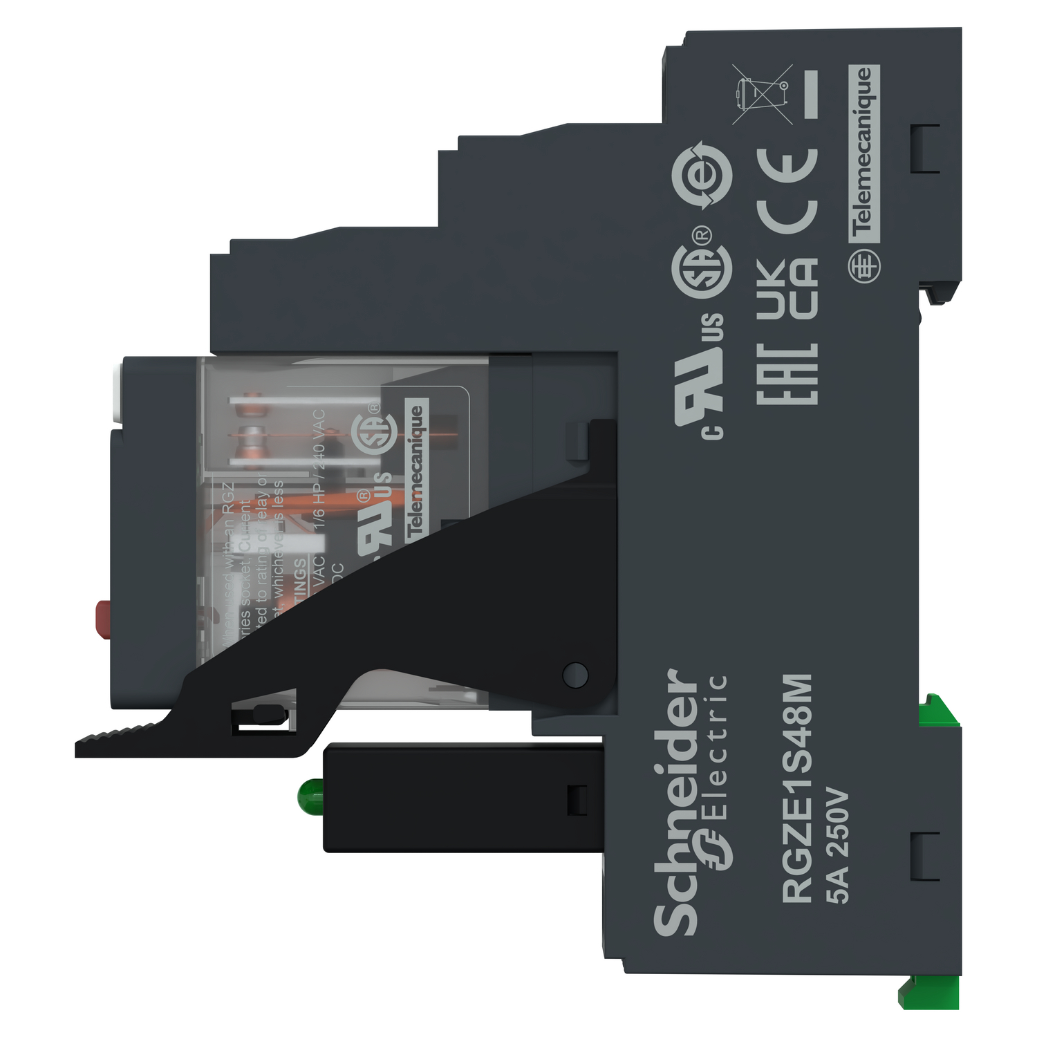 RXG22P7PV - interface plug in relay, Harmony Electromechanical Relays, pre assembled, 5A, 2CO, with LED, lockable test but to n, 230V AC