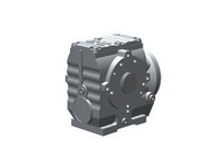 SEW-Eurodrive SA47/A helical-worm gear unit with 8.64:1 ratio, 203 RPM output speed at 1750 RPM input. Infinite duty rating for continuous operation.