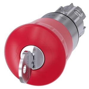3SU1050-1HG20-0AA0 EMERGENCY STOP mushroom pushbutton, 22 mm, round, metal, shiny, red, 40 mm, with RONIS lock, lock nu