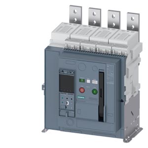 3WA1108-8.F13-.... Fixed-mounted circuit breaker IEC 60947-2, frame size 1, 4-poles, N-pole left, In=800A, breaking cap