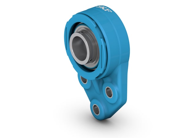 F3BBC 106-TPSS Three-bolt bracket flanged ball bearing unit with set screw locking and extended inner ring, composite housing, SKF Food Line