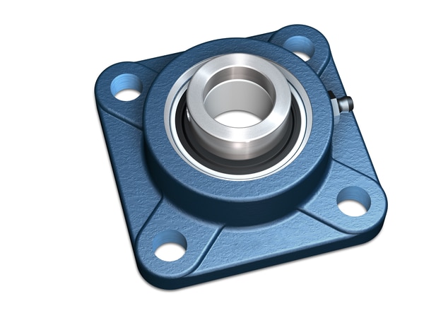 F4B 014-FM Square flange ball bearing unit with narrow inner ring and eccentric locking collar, cast iron housing, North American standards