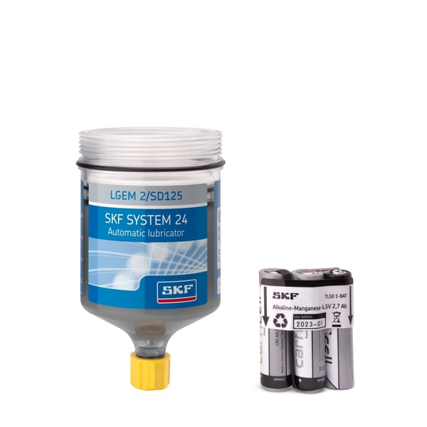LGEM 2/SD125 Refill cartridge filled with grease LGEM 2, 380 ml, with battery for Electro-mechanical single point lubricant dispenser TLMR
