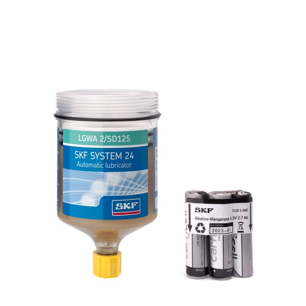 SKF LGWA 2/SD125 Refill cartridge filled with grease LGWA 2, 125 ml, with battery, for TLSD /TLDD electro-mechanical single point lubricators