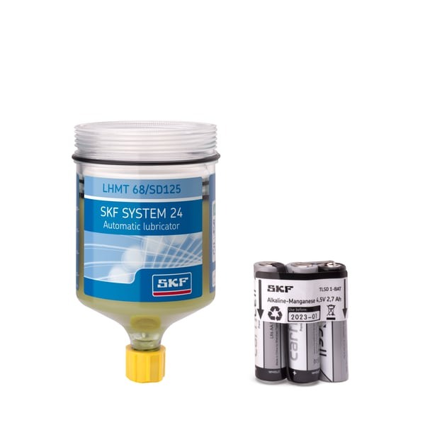 SKF LHMT 68/SD125 Refill cartridge filled with oil LHMT 68, 250 ml, with battery, for TLSD /TLDD electro-mechanical single point lubricators