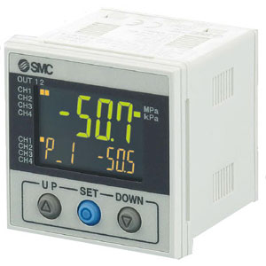 SMC PSE200A, Multi-Channel Digital Pressure Sensor Monitor, 3 Screen 3 Color, 4 Input/5 Outputs, IP65, IO-Link PSE201A