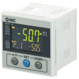 SMC PSE200A, Multi-Channel Digital Pressure Sensor Monitor, 3 Screen 3 Color, 4 Input/5 Outputs, IP65, IO-Link PSE202AM