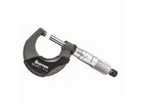 Starrett 444.1MXRL-125 outside micrometer with 100-125mm measuring range, 0.01mm graduations, and +/-0.004mm accuracy. Satin chrome finish, flat carbi