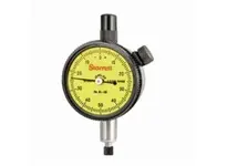 Starrett 81-181J-8 81 Series AGD Group 1 dial indicator with 2.5 mm measuring range and 0.01 mm graduations. Yellow dial with 0 to 50 to 0 reading and