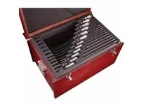 Starrett S436MEXRLZ S436M Series outside micrometer set with 0-300mm measuring range and 0.01mm graduations. Features ratchet thimble, carbide anvil a