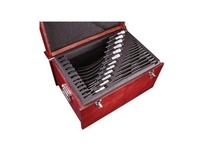 Starrett ST436EXRLZ S436 outside micrometer set with 0-12" range and 0.001" graduations, carbide anvil and spindle, satin chrome finish. This 12-piece